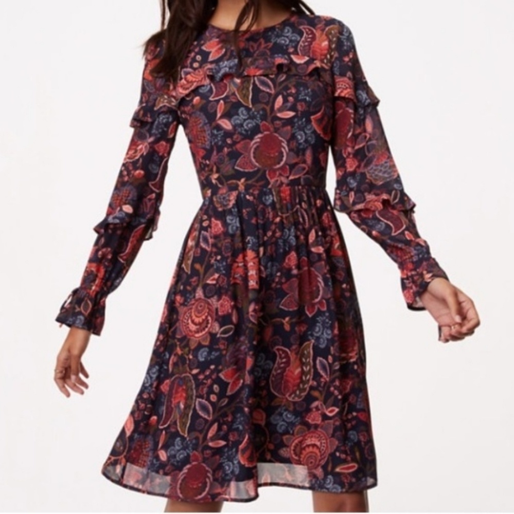 Loft Hydrangea Bouquet Ruffled Dress